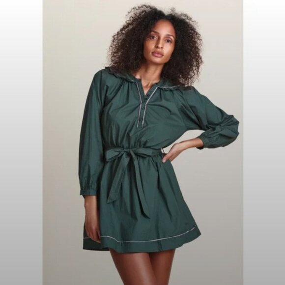 The Shirt by Rochelle Behrens Green Cotton Belted Dress Small Preppy Academia - Picture 1 of 12
